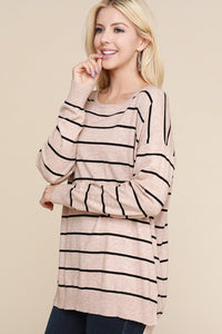 Oatmeal Striped Long Sleeved Sweater