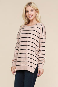Oatmeal Striped Long Sleeved Sweater