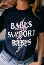 Load image into Gallery viewer, Black T Shirt Babes Support Babes With Pink  Leopard Lightning Bolt Dsign