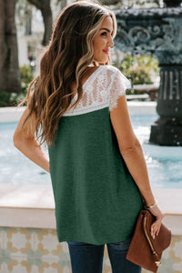 Green and White Lace Knit Tank