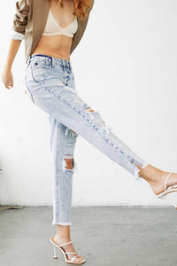 High Rise Light Wash Cropped Mom Jean
