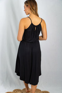 Ruched Neckline Sleeveless Black Dress