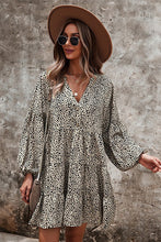 Load image into Gallery viewer, Leopard V-Neck Bubble Sleeve Tiered Dress