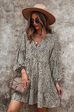 Load image into Gallery viewer, Leopard V-Neck Bubble Sleeve Tiered Dress