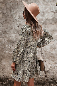 Leopard V-Neck Bubble Sleeve Tiered Dress