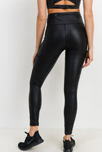 Load image into Gallery viewer, Black Faux Leather Zip Pocket Leggings