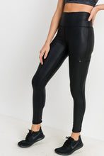 Load image into Gallery viewer, Black Faux Leather Zip Pocket Leggings