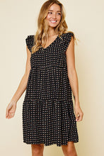 Load image into Gallery viewer, Black V-Neck Geometric Pattern Flutter Sleeve Dress