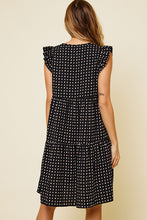 Load image into Gallery viewer, Black V-Neck Geometric Pattern Flutter Sleeve Dress