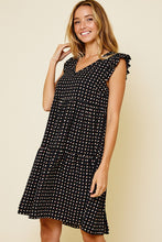 Load image into Gallery viewer, Black V-Neck Geometric Pattern Flutter Sleeve Dress