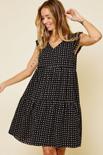 Load image into Gallery viewer, Black V-Neck Geometric Pattern Flutter Sleeve Dress