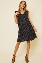 Load image into Gallery viewer, Black V-Neck Geometric Pattern Flutter Sleeve Dress