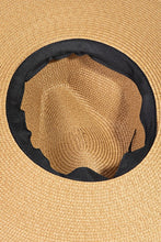 Load image into Gallery viewer, Black Wide Brim Straw Fedora Hat with Brown Belt