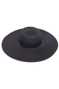 Straw Wide Brim Sun Hat With Black Ribbon