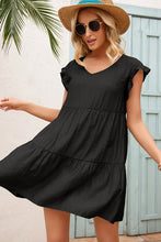 Load image into Gallery viewer, Black V-Neck Flutter Sleeve Dress