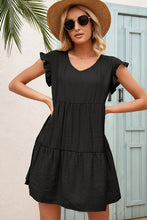 Load image into Gallery viewer, Black V-Neck Flutter Sleeve Dress