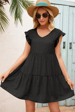 Load image into Gallery viewer, Black V-Neck Flutter Sleeve Dress