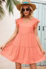 Load image into Gallery viewer, Coral V-Neck Flutter Sleeve Dress