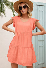 Load image into Gallery viewer, Coral V-Neck Flutter Sleeve Dress