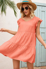 Load image into Gallery viewer, Coral V-Neck Flutter Sleeve Dress