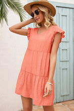 Load image into Gallery viewer, Coral V-Neck Flutter Sleeve Dress