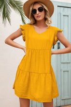 Load image into Gallery viewer, Mustard V-Neck Flutter Sleeve Dress