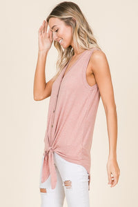 Tie-Front V-Neck Button Down Tank