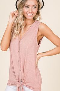 Tie-Front V-Neck Button Down Tank