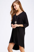 Load image into Gallery viewer, 3/4 Sleeve Hi Low Black Dress