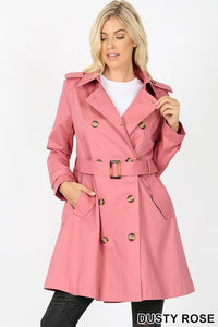 Double Breasted Cotton Twill Thigh Length Trench Coat
