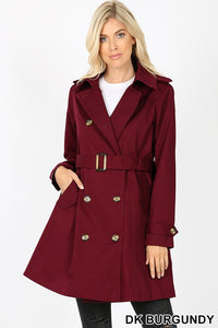 Double Breasted Cotton Twill Thigh Length Trench Coat