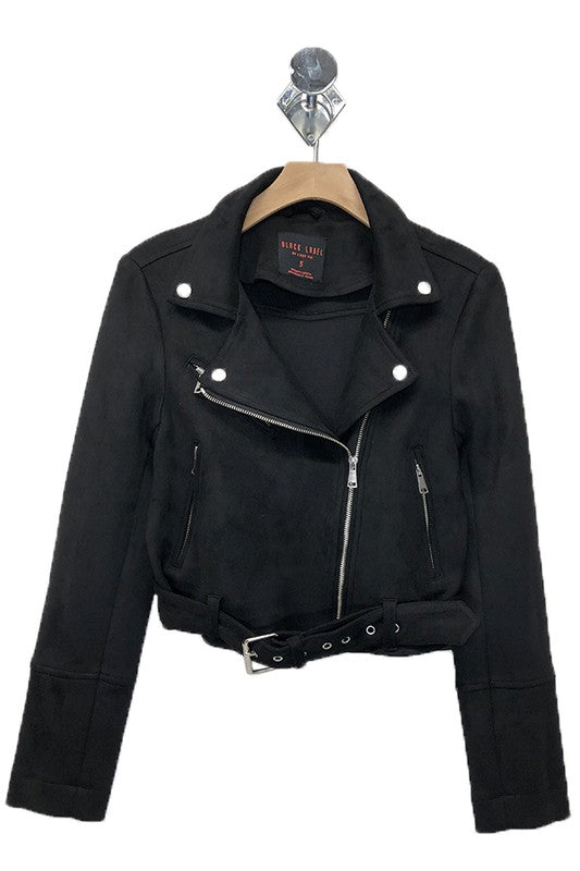 Black Faux Suede Moto Jacket