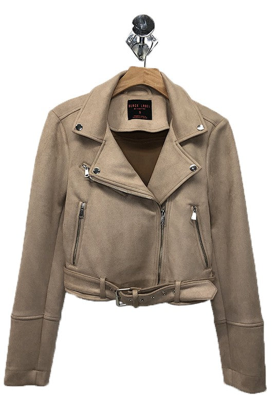 Taupe Faux Suede Moto Jacket
