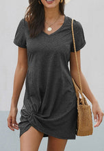Load image into Gallery viewer, T-Shirt Dress With V-Neck and Knot Hem in Black