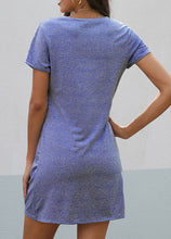 Load image into Gallery viewer, T-Shirt Dress With V-Neck and Knot Hem in Blue