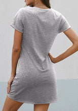 Load image into Gallery viewer, T-Shirt Dress with V-Neck and Knot Hem in Light Gray