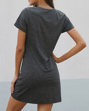 Load image into Gallery viewer, T-Shirt Dress With V-Neck and Knot Hem in Black