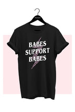 Load image into Gallery viewer, Black T Shirt Babes Support Babes With Pink  Leopard Lightning Bolt Dsign