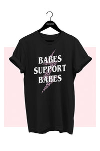 Black T Shirt Babes Support Babes With Pink  Leopard Lightning Bolt Dsign