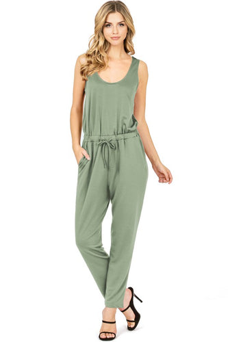 Sleeveless Jumpsuit in Dusty Olive