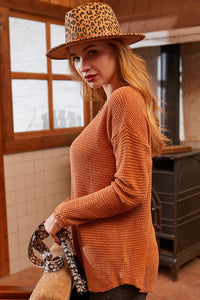 Rust V-Neck Waffle Top