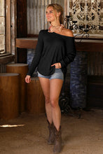Load image into Gallery viewer, Black V-Neck Waffle Knit Long Sleeve Top