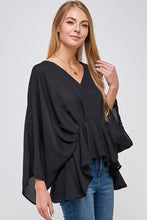 Load image into Gallery viewer, V-Neck 3/4 Sleeve Peplum Blouse in Black