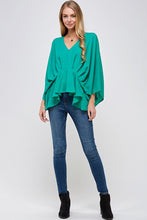 Load image into Gallery viewer, V-Neck 3/4 Sleeve Peplum Blouse in Green