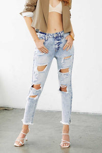 High Rise Light Wash Cropped Mom Jean
