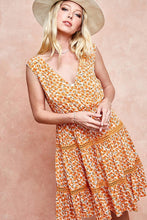Load image into Gallery viewer, Orange Floral Sleeveless V-Neck Dress