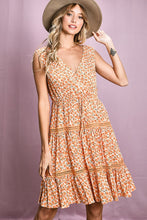 Load image into Gallery viewer, Orange Floral Sleeveless V-Neck Dress