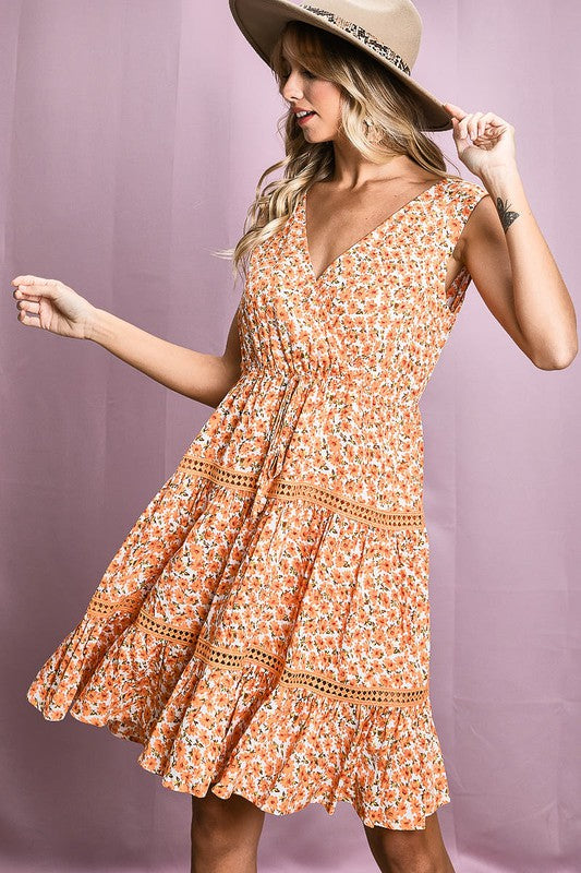 Orange Floral Sleeveless V-Neck Dress – Revival Clothiers