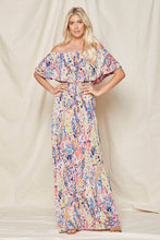 Load image into Gallery viewer, Coral Off-Shoulder Floral Maxi Dress