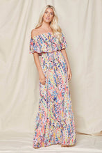 Load image into Gallery viewer, Coral Off-Shoulder Floral Maxi Dress